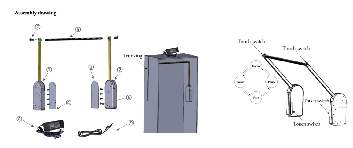 Schematic diagram of electric clothing pole accessories Schematic diagram of electric clothing pole accessories