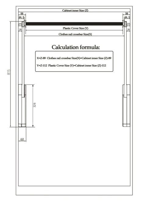 Schematic diagram of wardrobe size calculation Schematic diagram of wardrobe size calculation